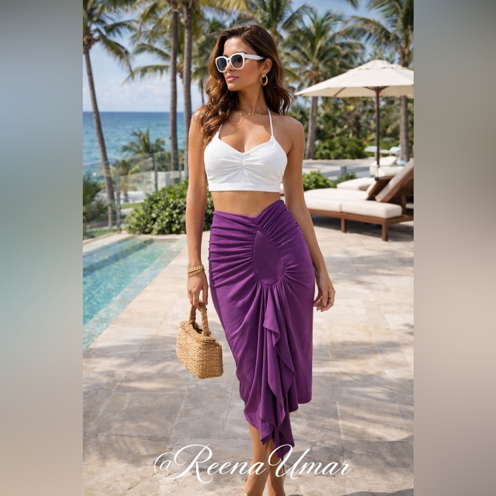 Black Halo Purple Asymmetrical Ruched Draped Skirt – NWT – Size Small
